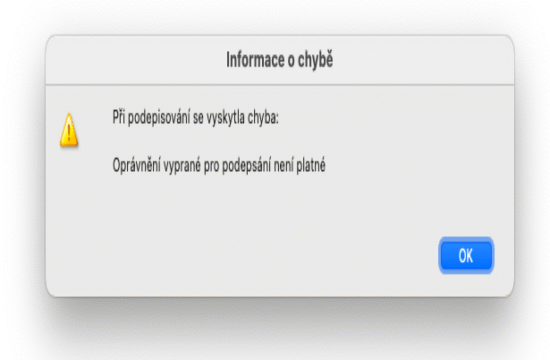 Řešení chyby: Oprávnění vyprané pro podepsání není platné